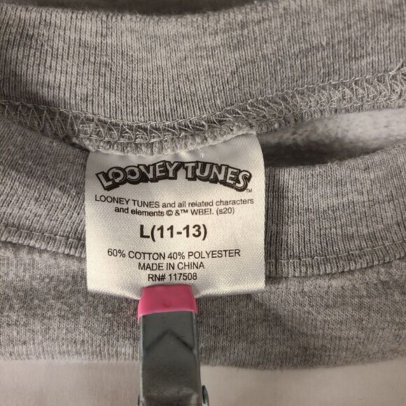 Looney Tunes Graphic Sweatshirt Juniors Large 11-13 Gray Crewneck Casual FLAWS - Picture 4 of 10